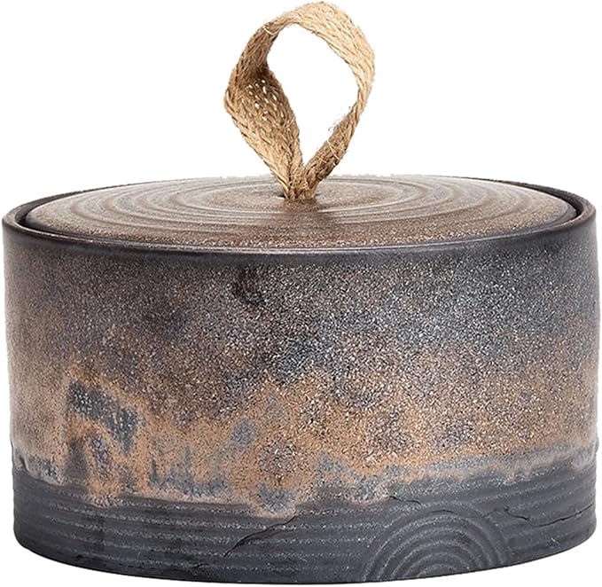 Retro ceramic storage jar - multifunctional jar for tea, coffee, and sugar - decorated kitchen container with lid (B)