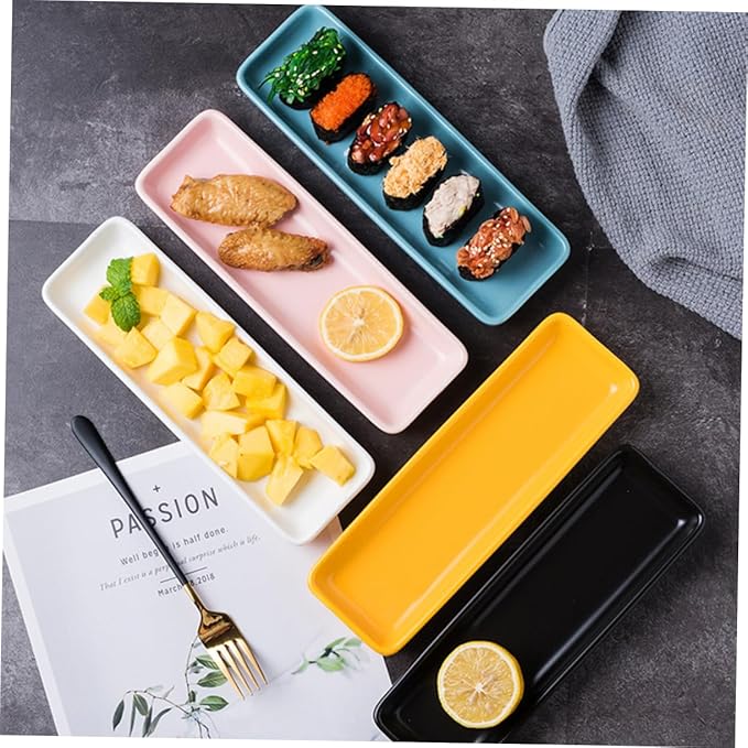 Long Ceramic Sushi Plate Snack Serving Dish Korean Style Decorative Food Tray