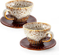4 oz Espresso Cups Set of 2, Ceramic Cappuccino Cups with Saucers, Durable Porcelain Tea Set & Modern Coffee Cup Collection, Coffee Lover Gifts, Glazed White