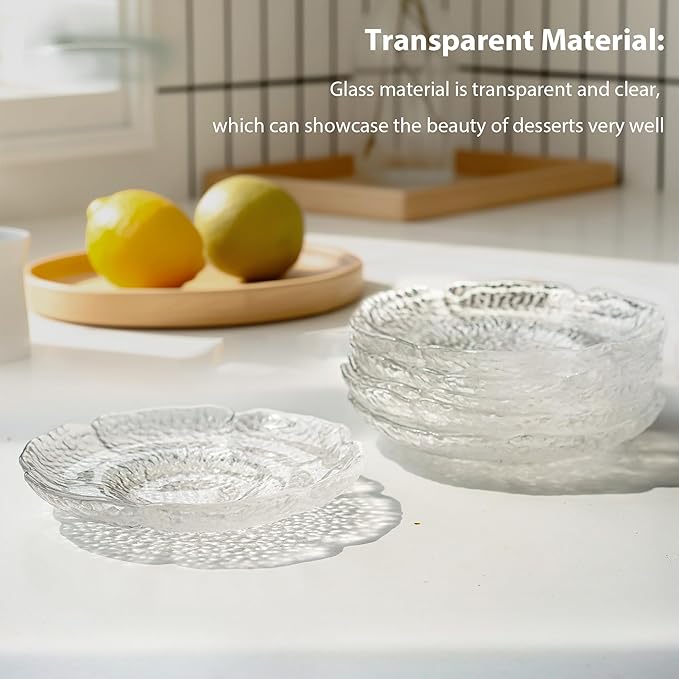 kanpura 6pcs Clear Glass Plates Restaurant 4.5 Inch Dessert Plates Tea Plates Bulk Small Crystal Plate Set for Appetizer, Fruits, Cake, Salad