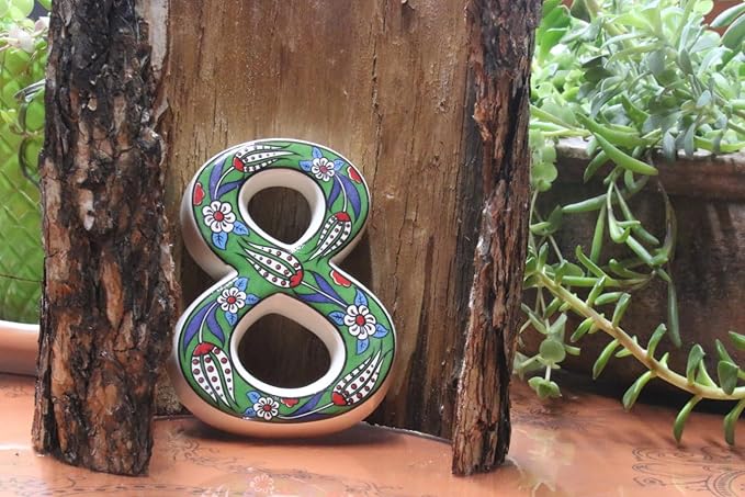 Large Ceramic Housewarming Sign Ceramic Address Plaque House Numbers Sign Door Personalized Coloured Decorative Hand Decoratede Housewarming Gifts Tulip Design 12 * 9 cm (Green, 8)