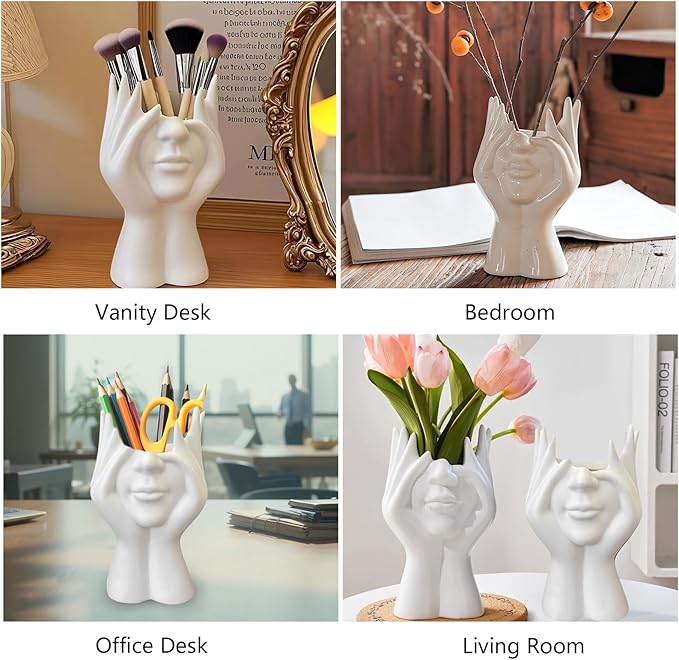 Modern Face Vase – Multipurpose Storage Holder for Makeup Brushes, Pens, Flowers – Abstract Human Art Decor for Office, Desk, Bedroom, and Living Room