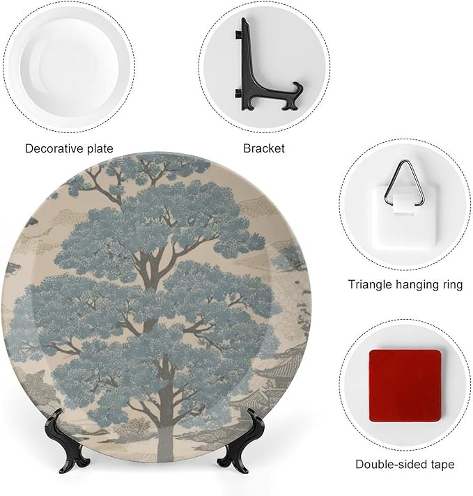 Chinoiserie Tree Vintage Plates for Display Indigo Asian Scenic Wedding Home Supplies Kitchen Club Holiday Party Decorations Personalized Gifts for Men Women Halloween, 6", 7", 9", 10"