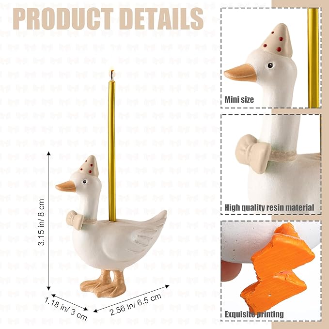 Mumufy Silly Goose Cake Candle Holders with Birthday Candle One Birthday Party Supplies Mini Cute Cake Topper Stand Candlestick for Kids Baby Shower Party Celebration, 3.15 Inch (Goose,Beige)