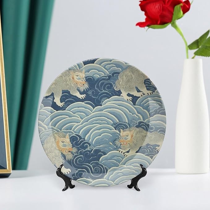 Blue Tibet Tiger Fashion Plates for Display Wedding Home Supplies Household Display Holiday Party Decorations Customize Gifts for Men Women Wedding, 6", 7", 9", 10"