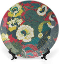 Chinoiserie Red Flowers Vintage Plates of 6", 7", 9", 10", Custom Peacock Birds And Floral Ceramic Salad Plates, Wall Club Decorations Wedding, with Display Stand And Hook Up