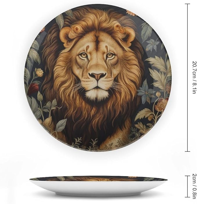 William Morris Forest Lion Fashion Plates, Art Nouveau Lion in The Forest Bone China Decorative Plate for Festival Farmhouse Wedding Decor, with Vertical Stand Art Decorations for Wall Club