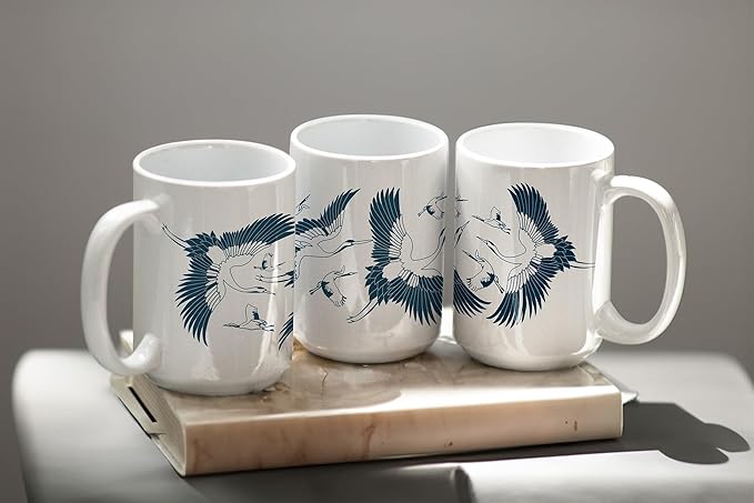 Lunar New Year Crane Bird Pattern coffee mug Lunar New Year Gift coffee mug Tet Gifts Iced Coffee coffee mug Crane Bird coffee mug Asian Pattern element ceramic coffee mug idea (Blue Pattern)