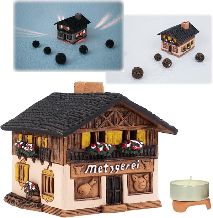 Ceramic Houses and Villages Collection - Christmas Village Collectible House Miniature Historic Butcher's in Bavaria Tealight Candle Holder, Room Décor, Handcrafted Essential Oil Burner
