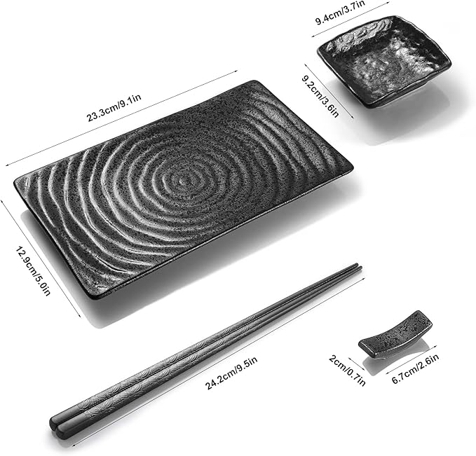 Youda 8-Piece Japanese Sushi Serving Set - Ceramic Sushi Plates, Soy Sauce Dishes, Chopsticks with Holders, Elegant Dinnerware for Sashimi, Nigiri, Asian Cuisine