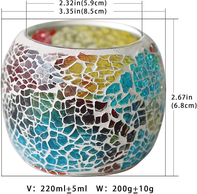 Votive Candle Holders for Table Centerpiece (NO Candles) Wedding Dinner by Candlelight,Tea Light Holders Mosaic Candle Holdes Candlescape Bowl for Valentine's,Christmas Party Decor 1 PC(Rainbow)