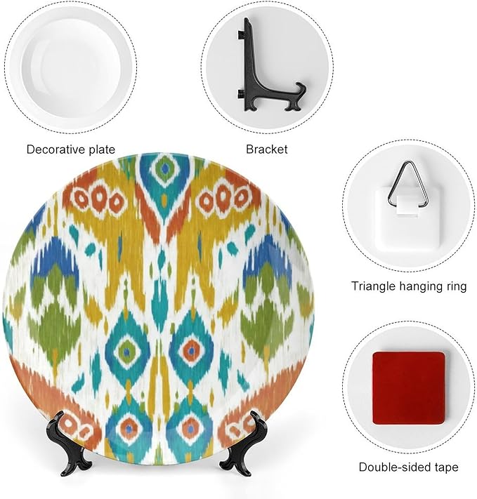 Red Green Blue Yellow Ikat Decorative Plate for Display Indian Exotic Wedding Office Supplies Farmhouse Table Holiday Party Decorations Customize Gifts for Men Women Wedding, 6", 7", 9", 10"