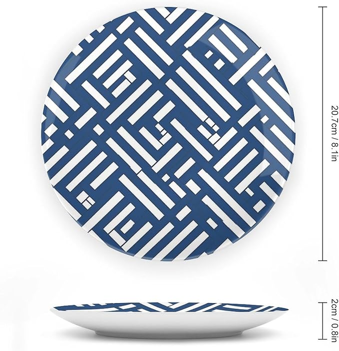 Lacefield Trellis Print Geometric Blue Ceramic Decorative Plate, Bone China Decorative Plate for Club Household Festival Decor, Unique Art with Stand Art Decorations for Display Housewarming Gifts