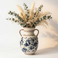 EFISPSS Ceramic Vintage Vase,Spring Decor Unique Chinese Crackle Floral Handle for Dining Room Mantle Living Room,Blue 8.4In