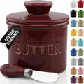 PriorityChef Butter Crock with Lid with Water Line,Ceramic French Butter Dish to Leave On Counter, Winery