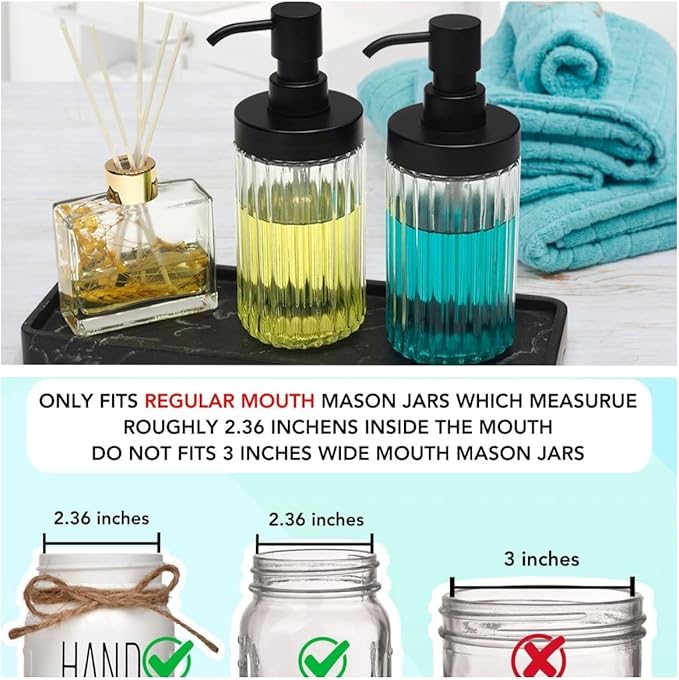 Mason Jar Liquid Soap Dispenser Lids and Pump, Modern Farmhouse Decor for Kitchen Sink& Bathroom, Liquid Soap Pumps for Hand Soap, Dish Soap, Lotions(Black Matte, 2 Pack)