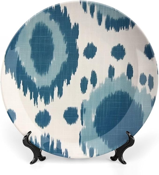 Blue Ikat Vintage Plates for Display Art Decoration Kitchen Supplies Office Display Holiday Party Decorations Customize Gifts for Men Women Holiday, 6", 7", 9", 10"