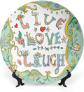 XISUNYA 10 Inch Decorative Plate, Live Laugh Love Decor Dinner Plate, Ornate Doodle Wreath Inspiring Quote Print Ceramic Wall Hanging Decor Accessory for Dining Table Tabletop Home Decor, Multicolor