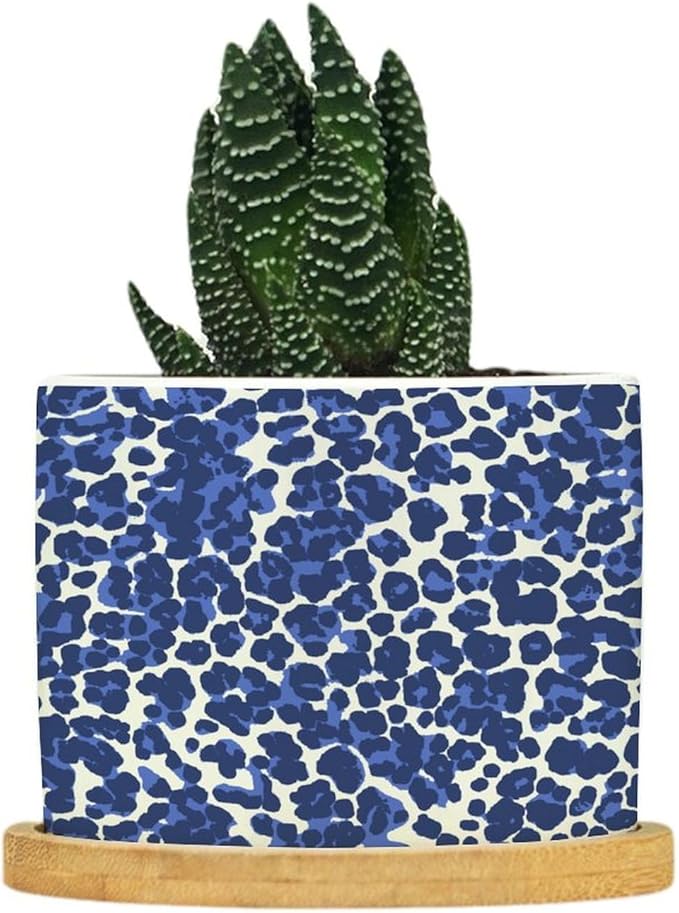 Leopard Purple and White Dot Ceramic Planters African Tribal Animal Print Planters for Indoor Plants with Drainage Holes and Saucers Pot for Succulents Cactus Garden Windowsill