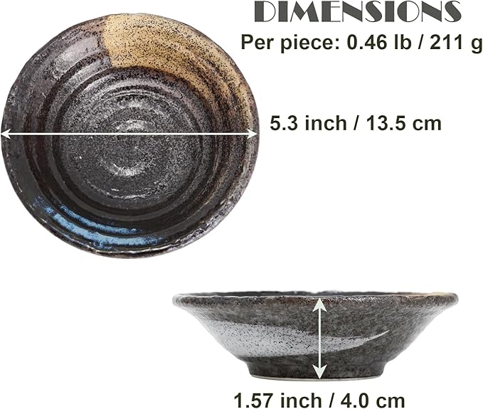5.3 inches Serving Plates Set of 5, Rough Cut Shape Pottery, Dishwasher and microwave safe,Japanese Traditional Style and Color, Dessert plates, Appetizer Plates, Salad Plates (Deep Plate)
