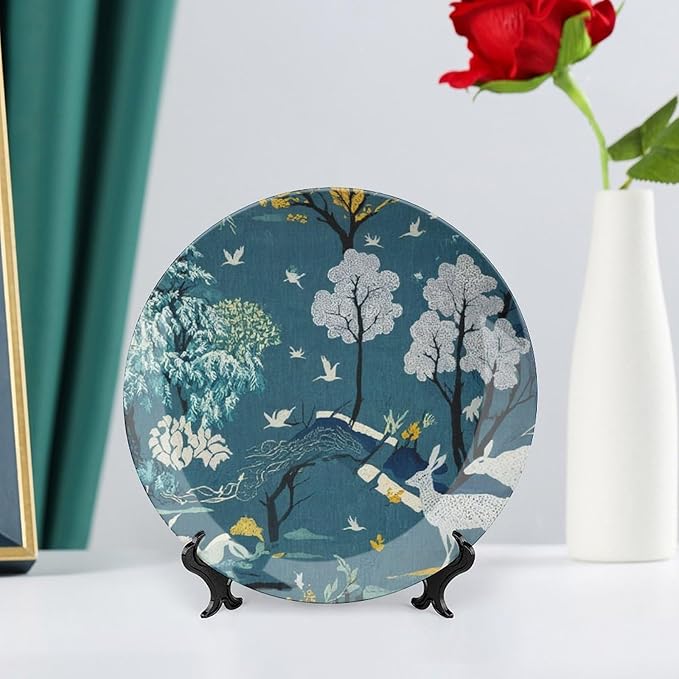Fishing Village Blue Fashion Plates for Display Household Wedding Supplies Office Club Holiday Party Decorations Customize Gifts for Men Women Holiday, 6", 7", 9", 10"