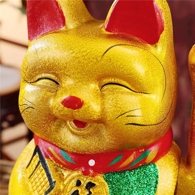 Luck Cat-Waving Arm Cat 9 Inches Gold Business is Booming Lucky Cat Chinese Feng Shui Deoration Cat Ceramic Maneki Neko Lucky Fengshui Cat Japanese Lucky Cat