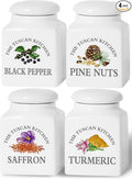 HOMBENE Kitchen Storage Spice Canisters Ceramic Containers, Food Jar with Airtight Lids, 6 oz Containers Jar for Pink Nuts, Turmeric, Saffron, Black Pepper Set of 4, White