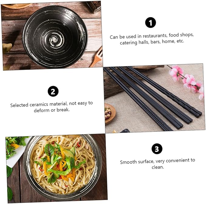 TOYANDONA Classic Ceramic Ramen Bowl Japanese Style Tableware for Soup Salad and Noodles Brush White Includes Wooden Spoon Chopsticks for Restaurants and Home Use