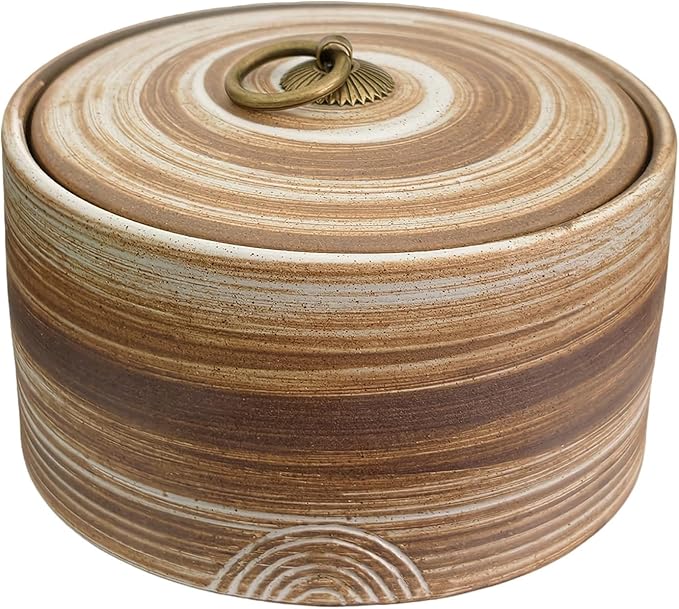 20.29 Oz Sealed Ceramic Jar with Flat Lid, Colored Ceramic Canister, Vintage Stoneware Food Storage Jar for Flour Spices Candy Nuts, Home Decor (White Brown)