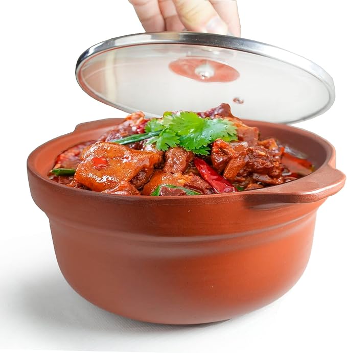Shaguo Bowl Casserole Pot Clay Stone for Cooking Dolsot Bibimbap Soup Exclusive Range Unglazed Earthen (glass lid)