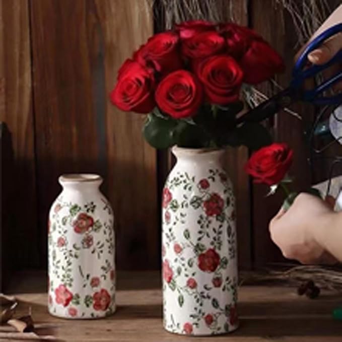 Mini Vintage Rustic Flower Vase,Farmhouse Flower Vase for Home Decor,Chinoiserie Ceramic Vases for Table,Bookshelf,Living Room Centerpieces,Small Bud Vases 6.1 Inch