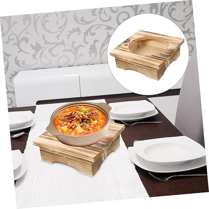 Cabilock Korean Stone Pot Rack Non-slip Wooden Casserole Stand Heat Resistant Tabletop Holder for Cooking and Baking