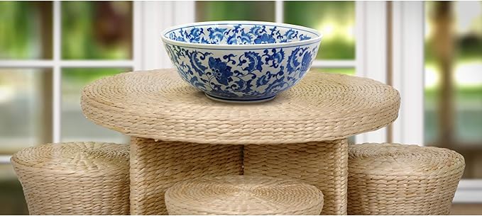 Red Lantern 14" Floral Blue & White Porcelain Bowl Vase for Centerpiece in Kitchen Dining Living Room Bedroom with Boho Eclectic Modern Contemporary Classic Traditional Style Decor