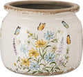 7.7″ Large Vintage Ceramic Plant Pot with Butterfly Pattern Warm Yellow Rustic Planter with Ice Crackle Glaze & Drainage Hole for Indoor Outdoor Plants Home Kitchen Office Decor Gift
