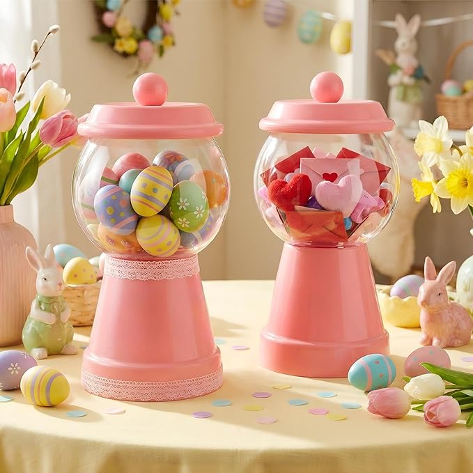 Thyle 27 oz Plastic Candy Jar with Lid Ceramic Candy Jar Food Storage Container for Easter Wedding Party Centerpieces DIY Gifts Game Table Ornament Holder Treats(Baby Pink)