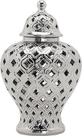 Noori Home - 100% Modern Glam Artisan Ceramic AVA Small Silver Ginger Jar Urns with Lid 8x8x13