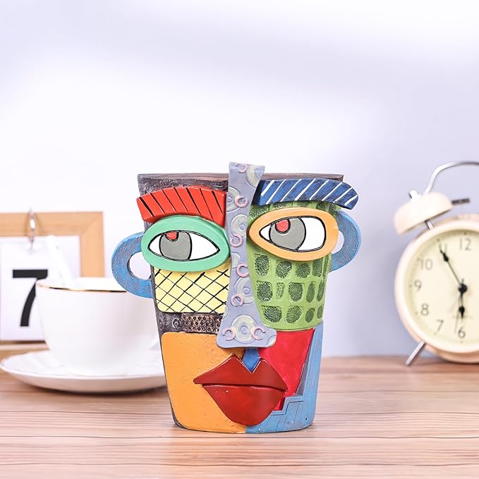 Unique Face Abstract Art Sculpture, Home Colorful Decor Statue for Modern Eclectic, TV Stand Accent, Coffee Table, Shelf, Entrance Table, Office Decor, Funky Quirky Art Decor Gift (Colorful)