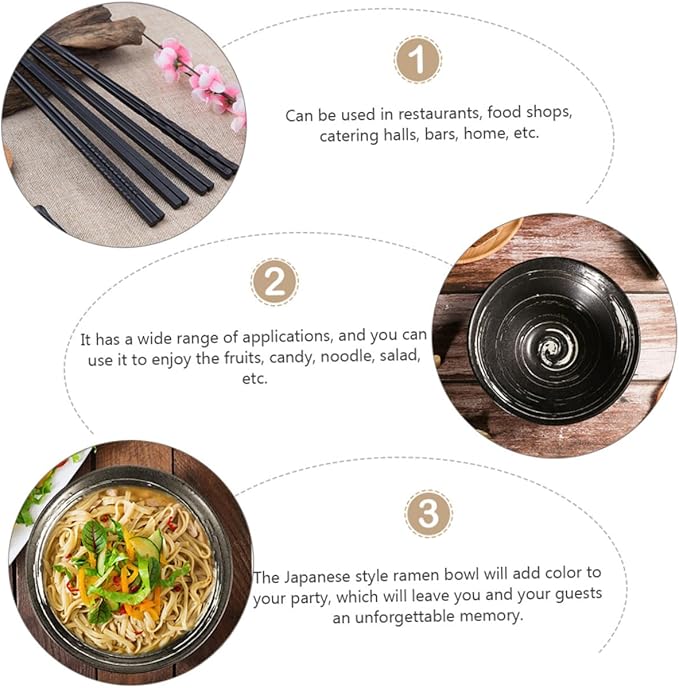 TOYANDONA Classic Ceramic Ramen Bowl Japanese Style Tableware for Soup Salad and Noodles Brush White Includes Wooden Spoon Chopsticks for Restaurants and Home Use