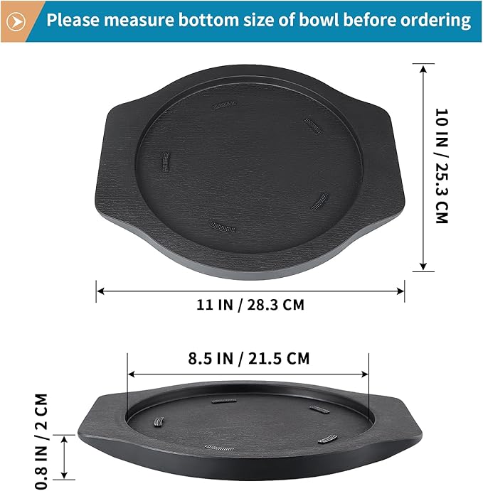 Stone Bowl Trivet, 8.5" Melamine Skillet Underliner, Dolsot Tray with Handles for Korean Ceramic Bowl, Casserole, Hot Pot, Steak Grill Plate, Sizzler Pan (Black)