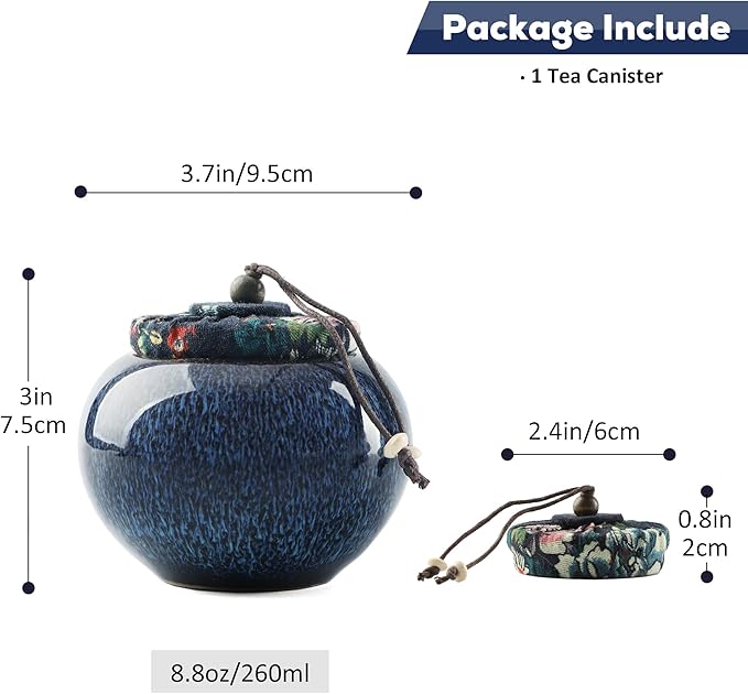 DUJUST Japanese Tea Canister, Kiln Altered Glaze Ceramic Tea Container with a Sealing Lid, Storage Jar for Loose Tea, Unique Tea Gift for Adults/Tea Lovers/Women/Men, Blue