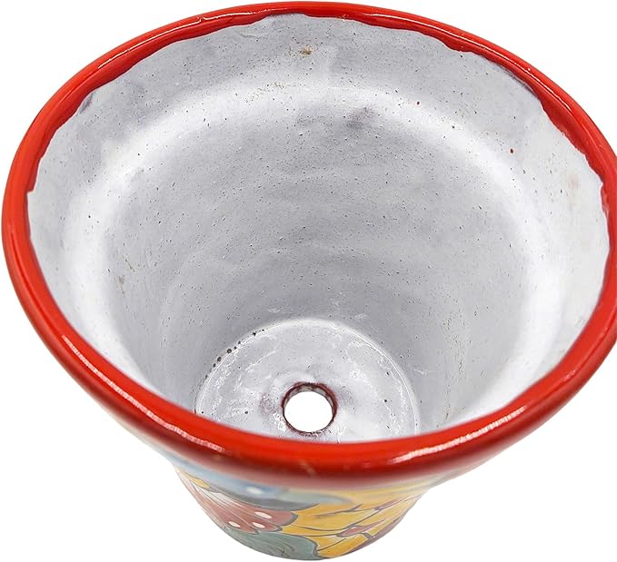 Cactus Canyon Ceramics Talavera Planter, Hand-Painted Mexican Traditional Ceramic Pot with Drainage Hole, Indoor Outdoor Rustic Botanical Terracotta, 7 Inch, Red Multicolor