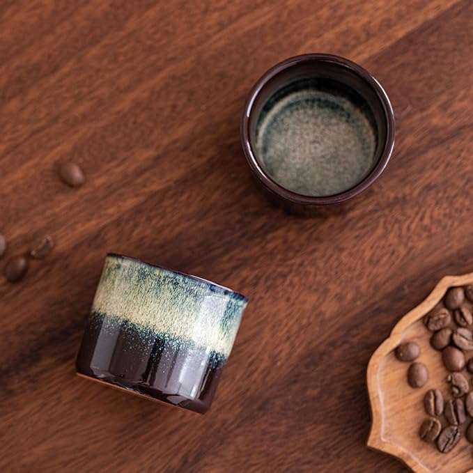 Espresso Cups Set of 2, Ceramic Espresso Cups, Expresso Shots Cups, 2.5oz Tea Cups, Demitasse Cups (2, magic outside)