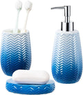 Blue Bathroom Accessories Set, 3Pcs Ceramic Bathroom Accessory Set Complete/Lotion Soap Dispenser, Toothbrush Holder, Soap Dish, Silver Bathroom Decor Sets, Gift for Home Apartment