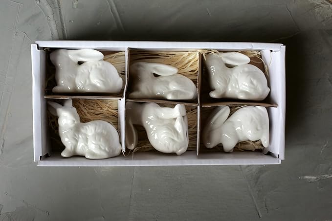 Creative Co-Op White Ceramic Bunnies (Set of 6 Pieces)
