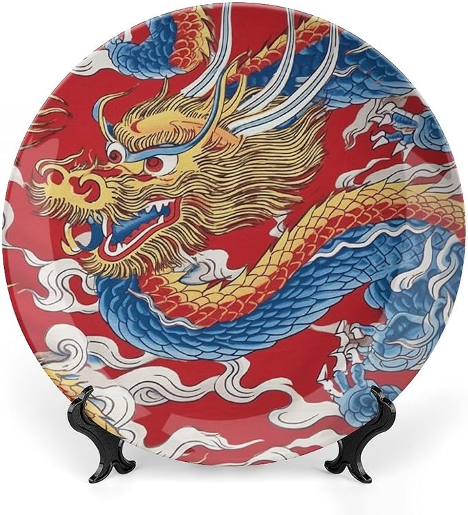 Red Dragon Chinoiserie Asian Inspired Vintage Plates for Display Home Farmhouse Supplies Table Wedding Holiday Party Decorations Customize Gifts for Men Women Halloween, 6", 7", 9", 10"