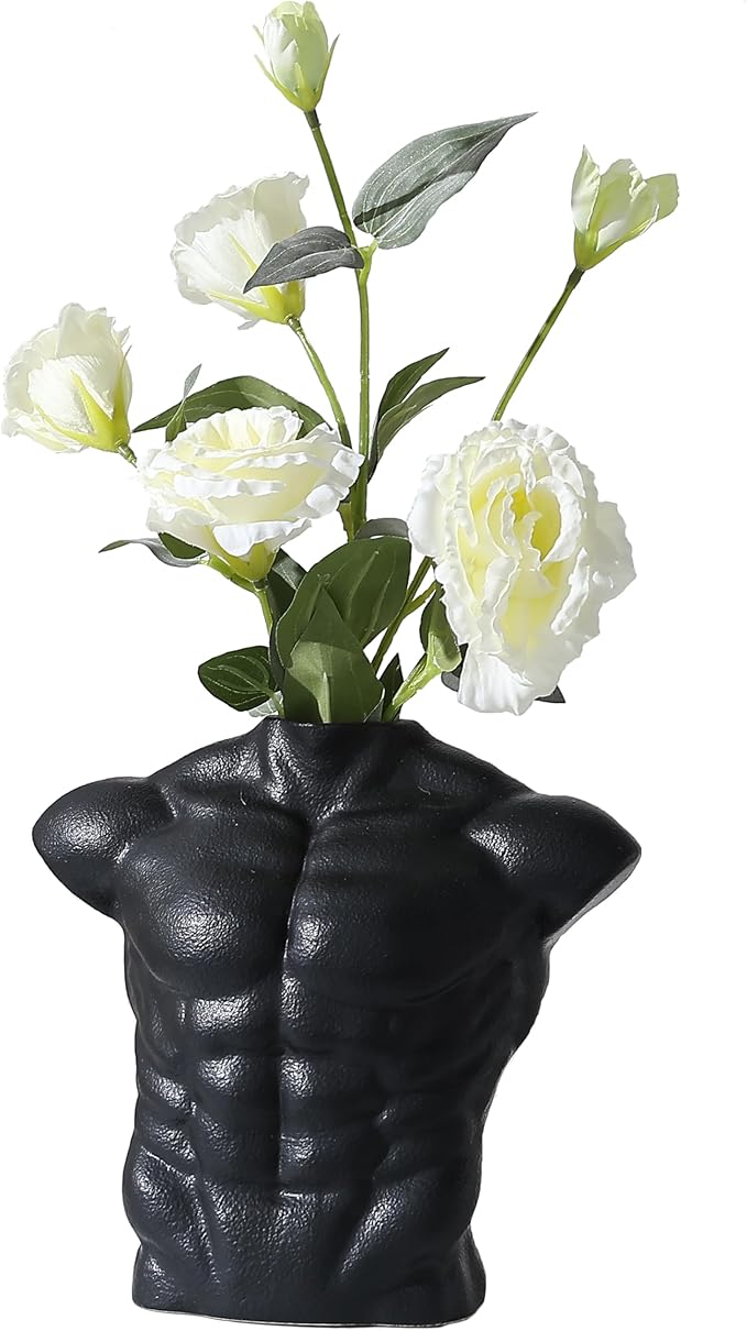 Body Art Vase, Classical Sculpture Statue for Bookshelf Shelf Decoration, Nordic Modern Ceramic Flower Vase for Home Decor, Table Centerpiece, Living Room, Office, Entryway, Console（Black）