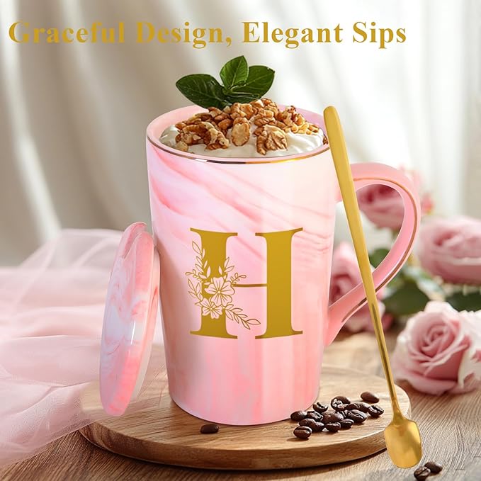 Personalized Ceramic Coffee Mug with Lid Tea Cup Brides Gifts for Her Wedding Day Bridal Shower Bachelorette Party Engaged Engagement Cute Personalized Unique Cool Special Customized Best Present,H