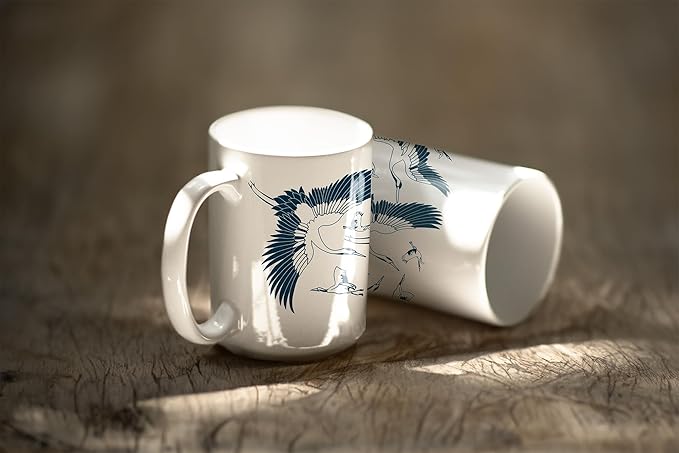 Lunar New Year Crane Bird Pattern coffee mug Lunar New Year Gift coffee mug Tet Gifts Iced Coffee coffee mug Crane Bird coffee mug Asian Pattern element ceramic coffee mug idea (Blue Pattern)