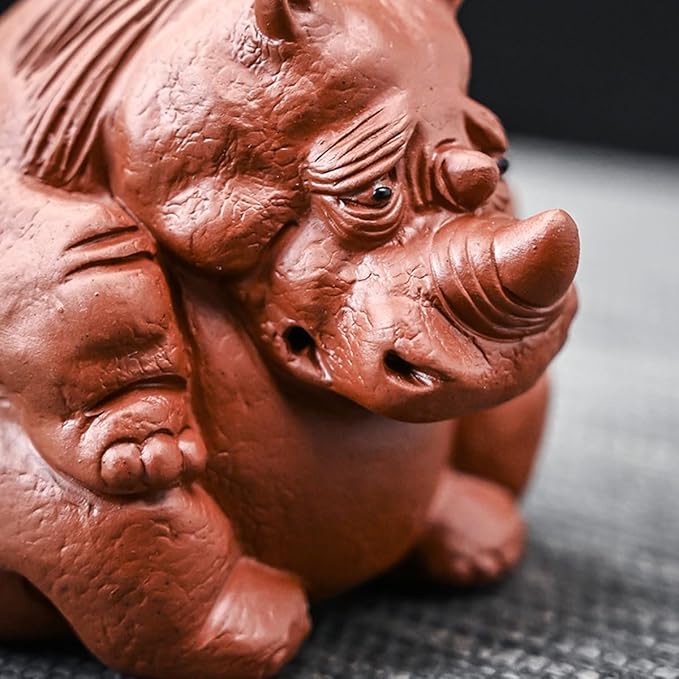 Purple Sand Hippopotamus Statue Tea pet Mini Rhinoceros Ceramic Sculpture kung fu Tea Accessories Decoration Home Bookshelf Desktop Decoration Ornaments Statue (Rhino)