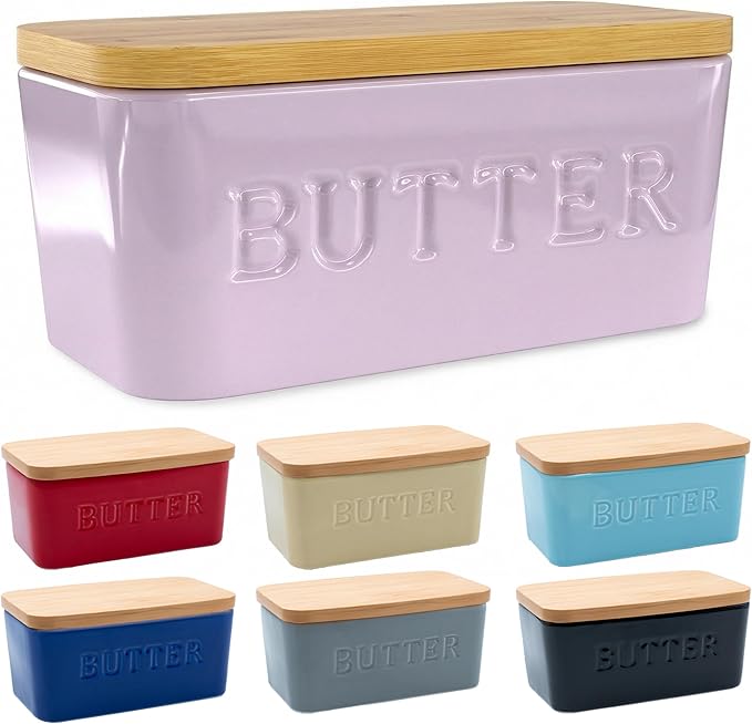 PriorityChef Extra Large Butter Dish with Lid for Countertop, Ceramic Butter Container With Airtight Cover, Butter Keeper for Counter or Fridge, Butter Holder Storage, Lacy Lilac
